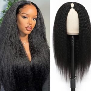 Curly Straight Human Hair Wig For Women 180% Density Brazilian Virgin Yaki Straight V Part Wig Human Hair