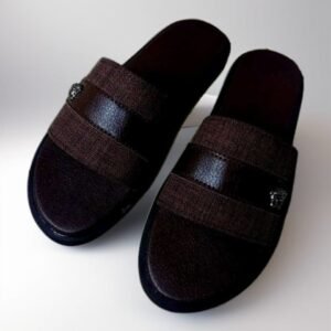 dark brown open-toe slide slippers
